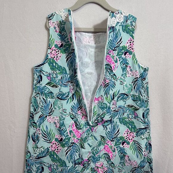 Lilly Pulitzer Barking Up The Palm Tree Seasalt Blue Classic Shift Dress Girl 10 - Picture 8 of 11